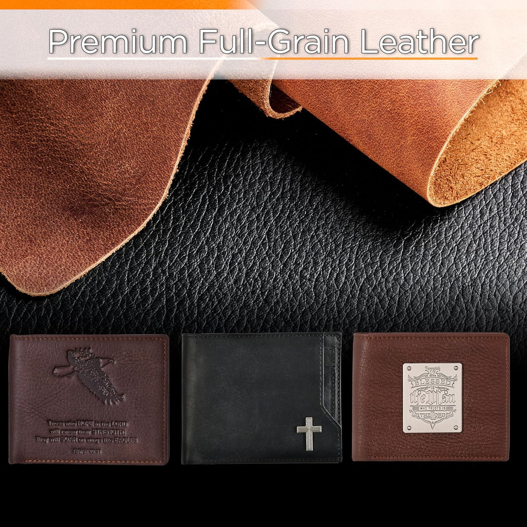 RFID-börse aus echtem Leder für Herren | Blessed Is The Man Jeremiah 17:7 Metall Emblem Qualität kla