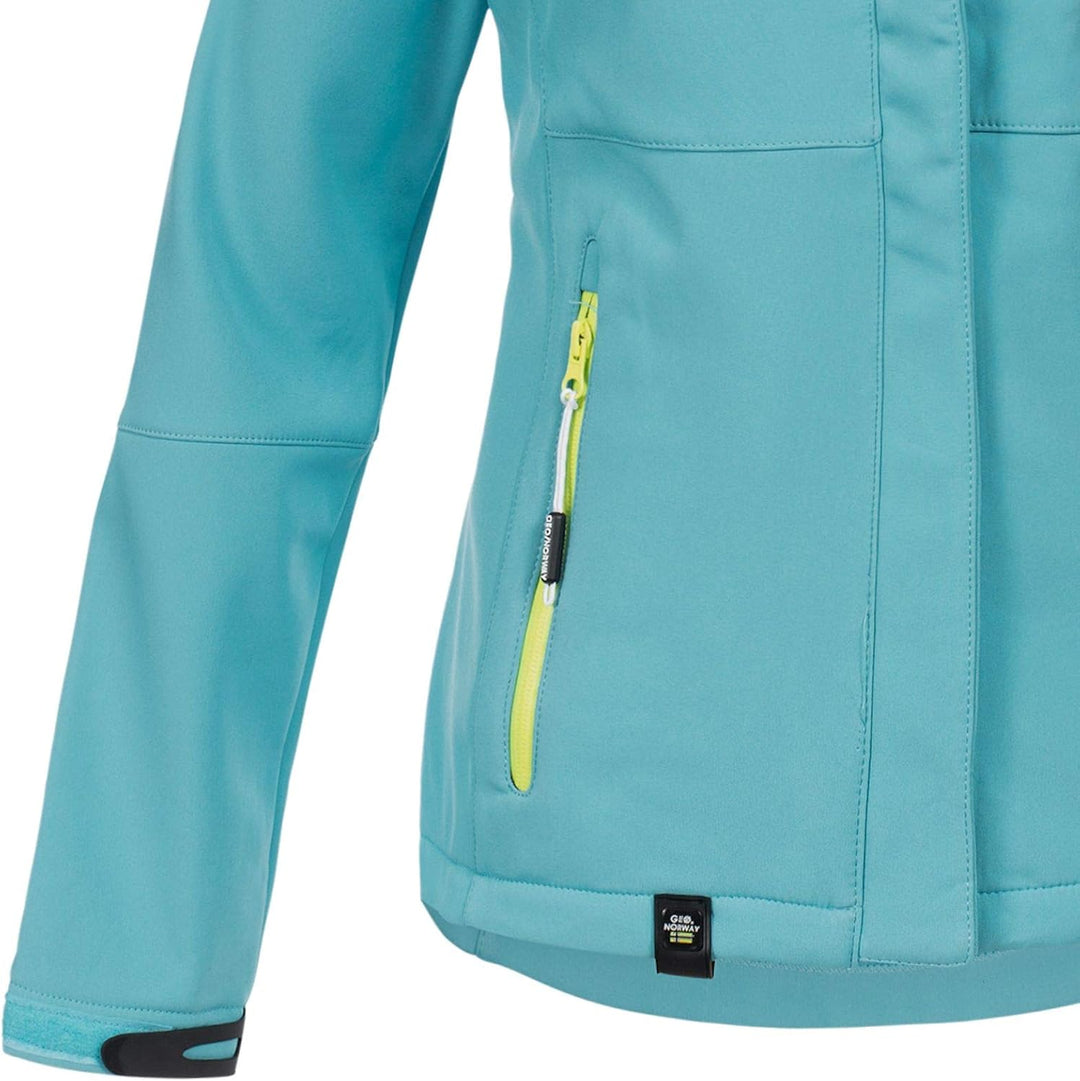 Geographical Norway Damen Softshell Jacke mit Kapuze Outdoor S Turquoise, S Turquoise