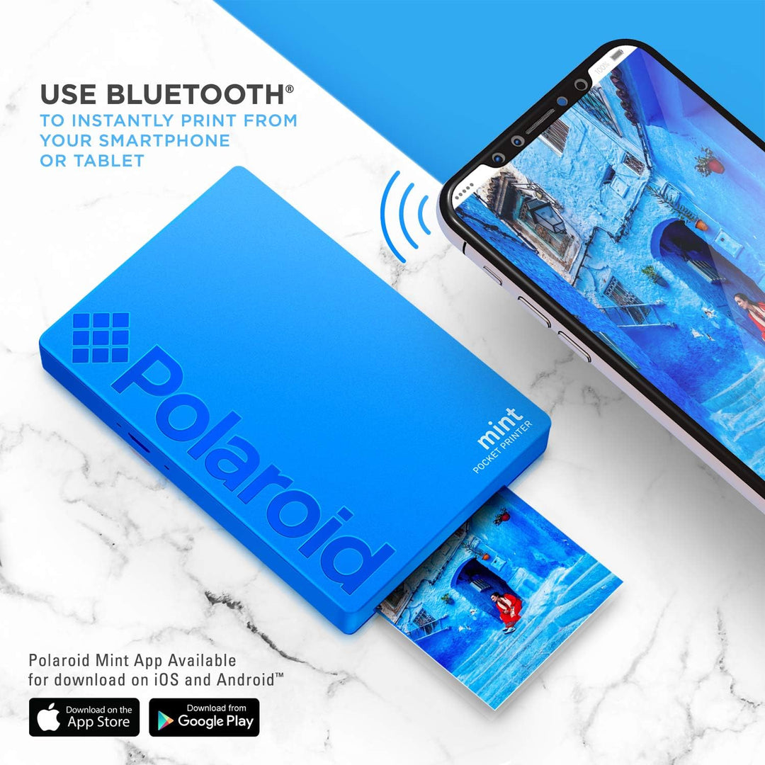 Polaroid Mint: Taschendrucker mit Zink-Papier. Bluetooth für Android- und iOS-Geräte. Druckt in selb