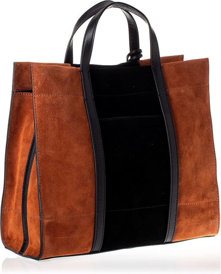 Fossil Carmen Handtasche Leder 30 cm Schwarz und Braun, Schwarz und Braun