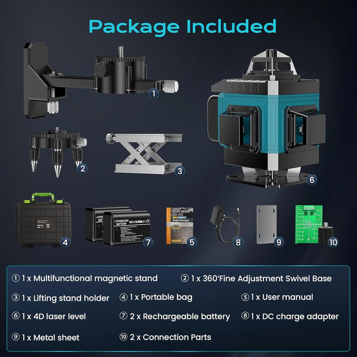 Kreuzlinienlaser Blau 16 Linien Nivellierlaser, 4 x 360 ° Laser wasserwaage, linienlaser kreuzlaser