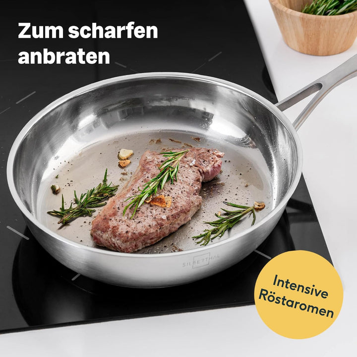 SILBERTHAL Pfannen Set 2 teilig 20cm und 28cm - Edelstahlpfanne Unbeschichtet - Induktionsgeeignet -