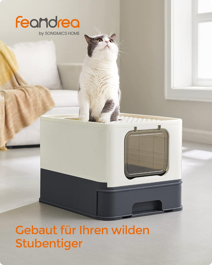 Feandrea Katzenklo, Katzentoilette, mit Deckel, ausziehbares Tablett, Schaufel, Bürste, geräumig für