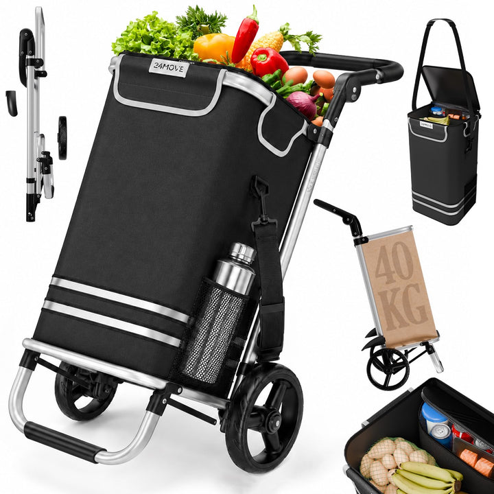 24MOVE® Einkaufstrolley Vehlo klappbar mit 55L inkl. Kühlfach, Faltbarer 3in1 Trolley - Sackkarre un