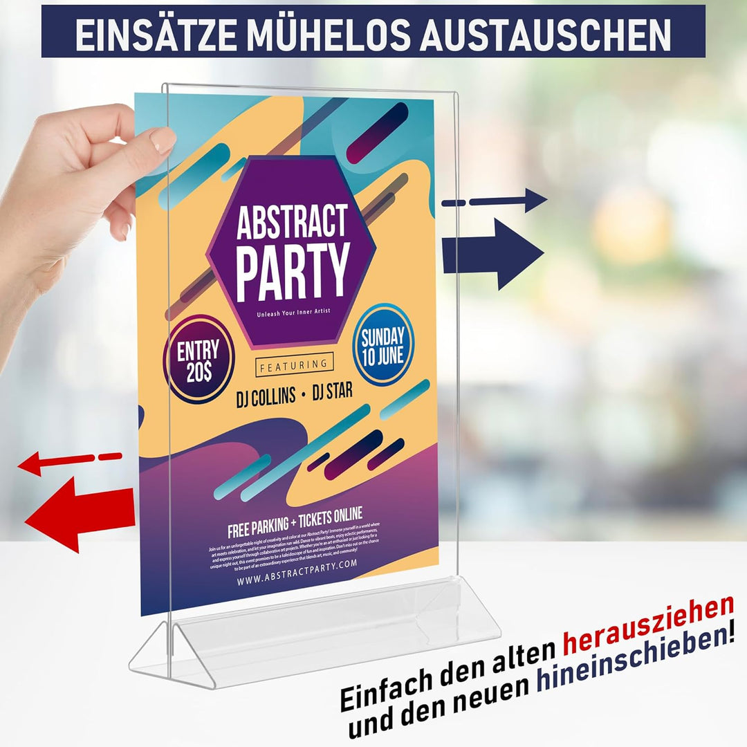 Acryl-Schilderhalter A4, 6 Stück, T-förmiger Menühalter mit einfachem Design von unten, doppelseitig