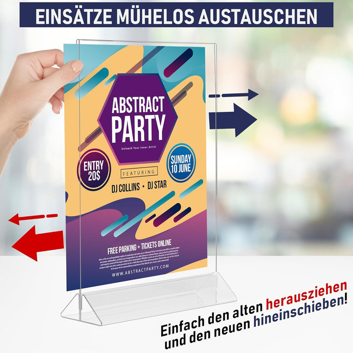 Acryl-Schilderhalter A4, 6 Stück, T-förmiger Menühalter mit einfachem Design von unten, doppelseitig