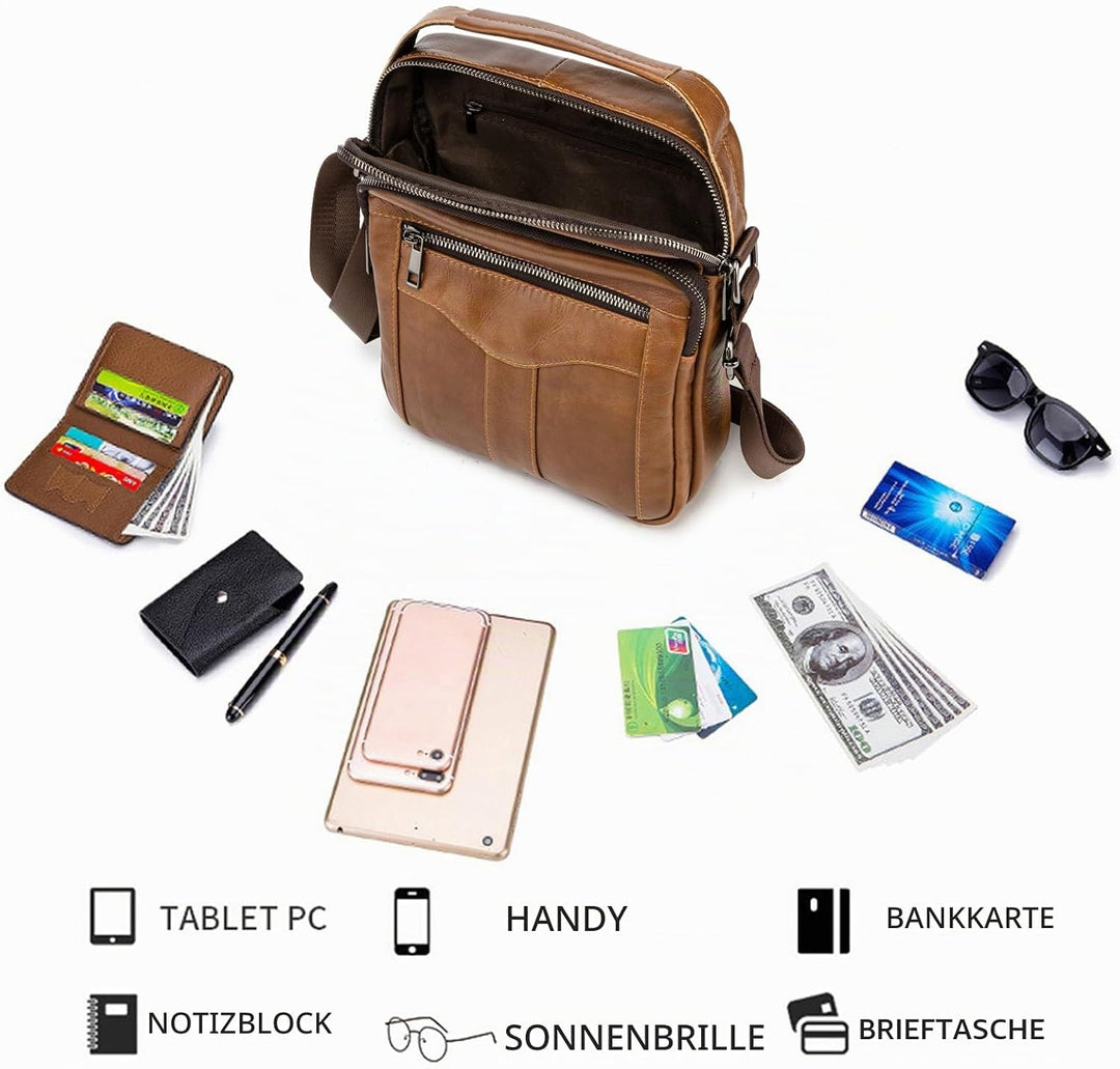 MANNUOSI Herren Schultertaschen business Freizeit Henkeltaschen echtleder vintage Handtaschen Einhei