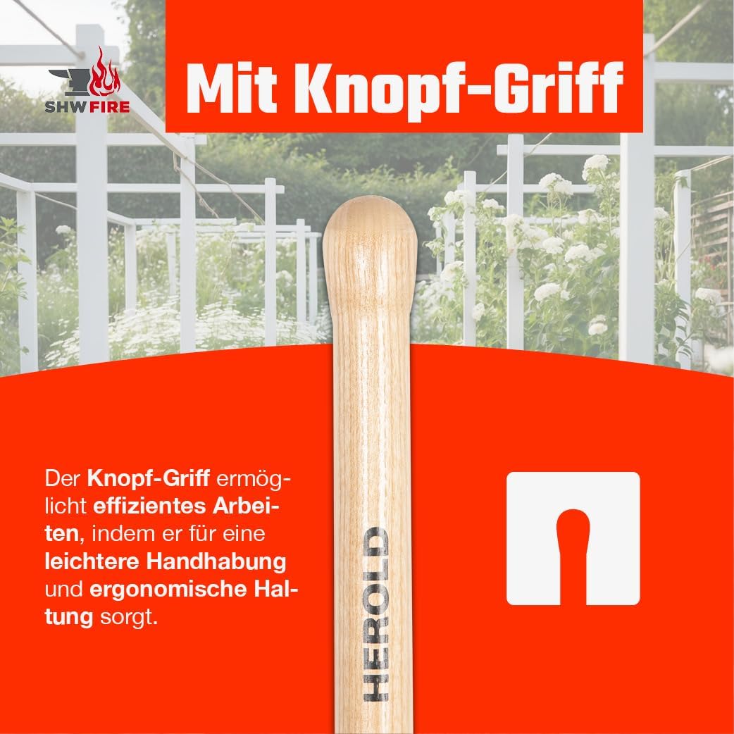 SHW-FIRE Spaten - ideal für Harte, steinige Böden, Trittkante und 110cm Stiel mit Knopfgriff - robus
