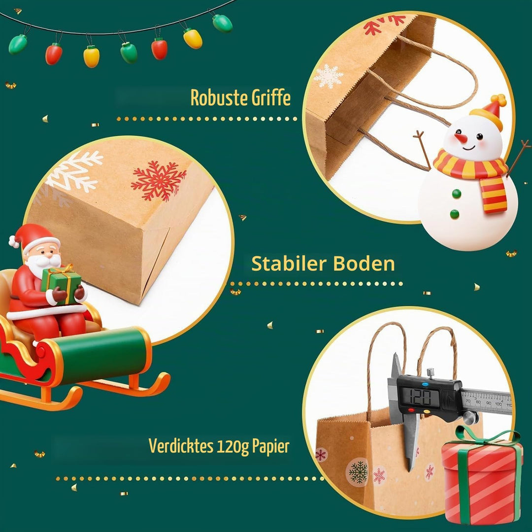 Switory 24 Stück Weihnachten Geschenktüten, 6 Stil Weihnachten kleine Papiertüten mit Griffen für We
