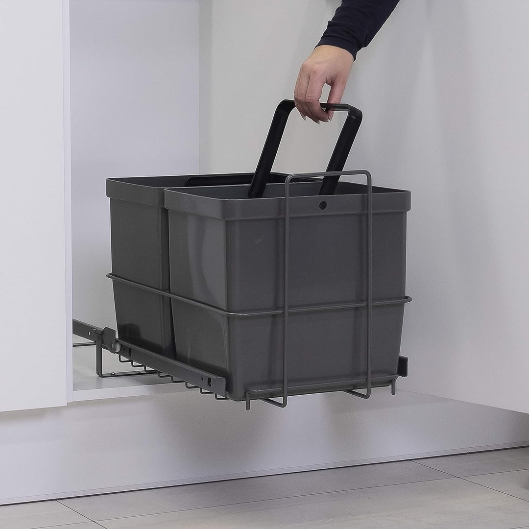 LM 79/2 Einbau Mülleimer ausziehbar mit 2x16L Abfalleimer Korbauszug anthrazitfarben 33,2x48x35,5 cm