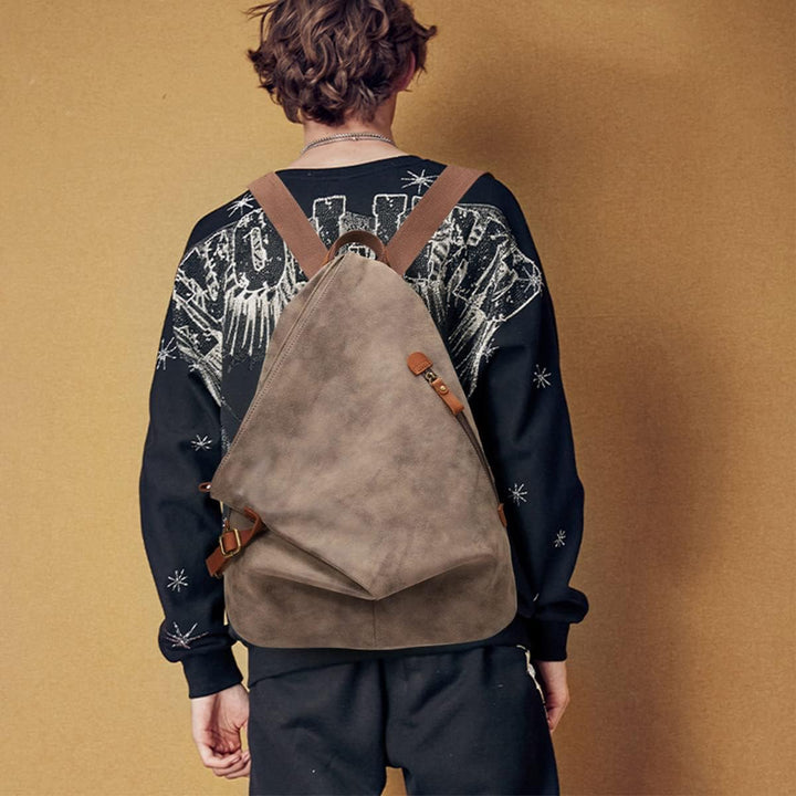 Retro Segeltuch Rucksack PU Vintage Rucksäcke PU Leder Daypack Reisetasche Schulterrucksack für Herr