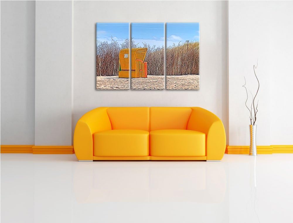 gelber Strandkorb NewArt 3-Teiler Leinwandbild 120x80 Bild auf Leinwand, XXL riesige Bilder fertig g