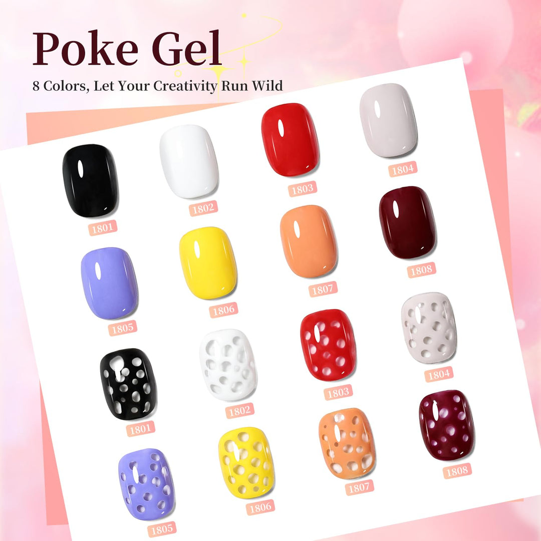 JODSONE UV Gel Nagellack Set, 8 Farben Poke Gel Nagellack-Set mit beinhaltet Base Coat, Top Coat, Ho