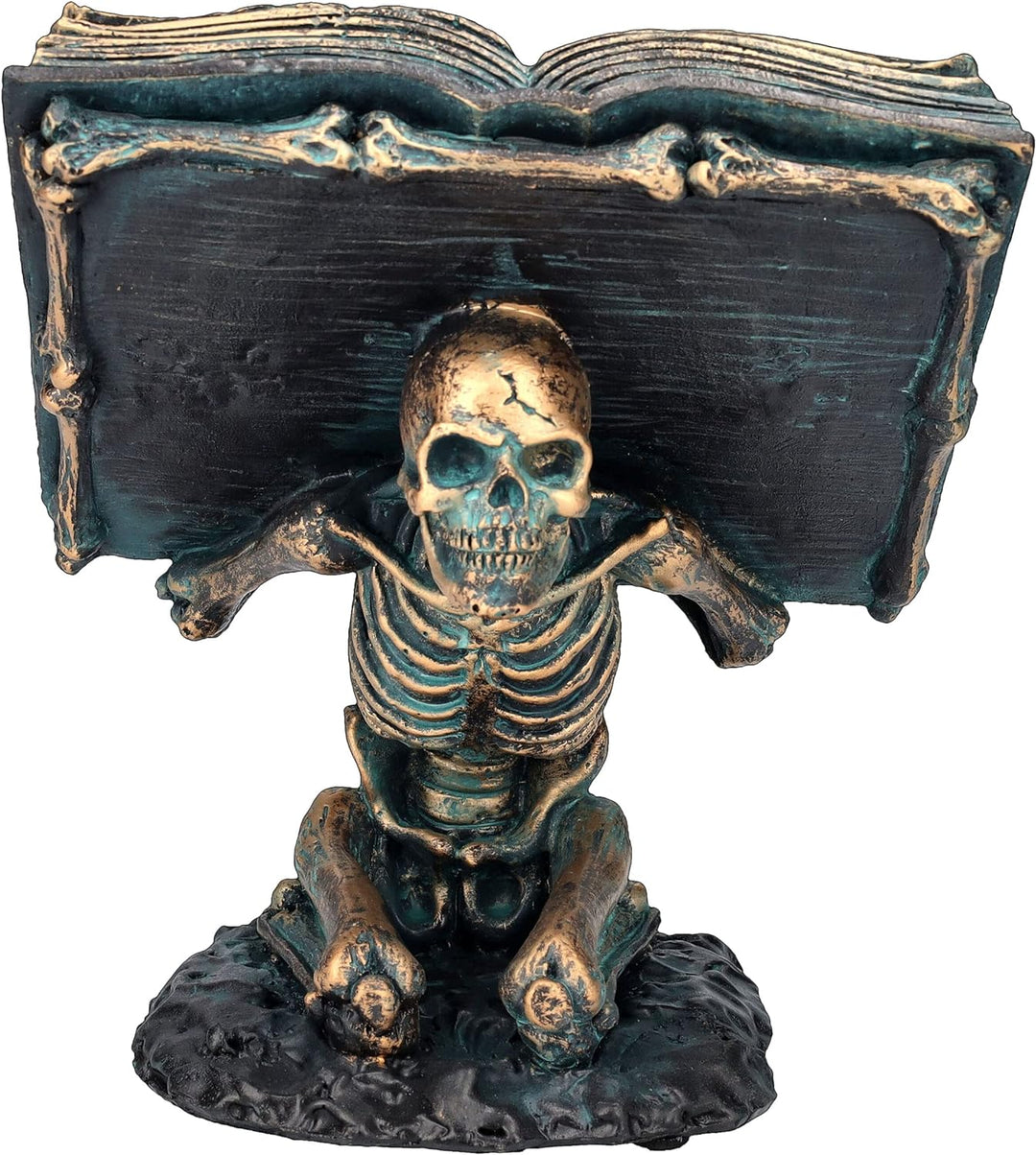 Pacific Giftware Skelettfigur hält Zauberbuch - Gothic Statue Fantasy Deko Totenkopf
