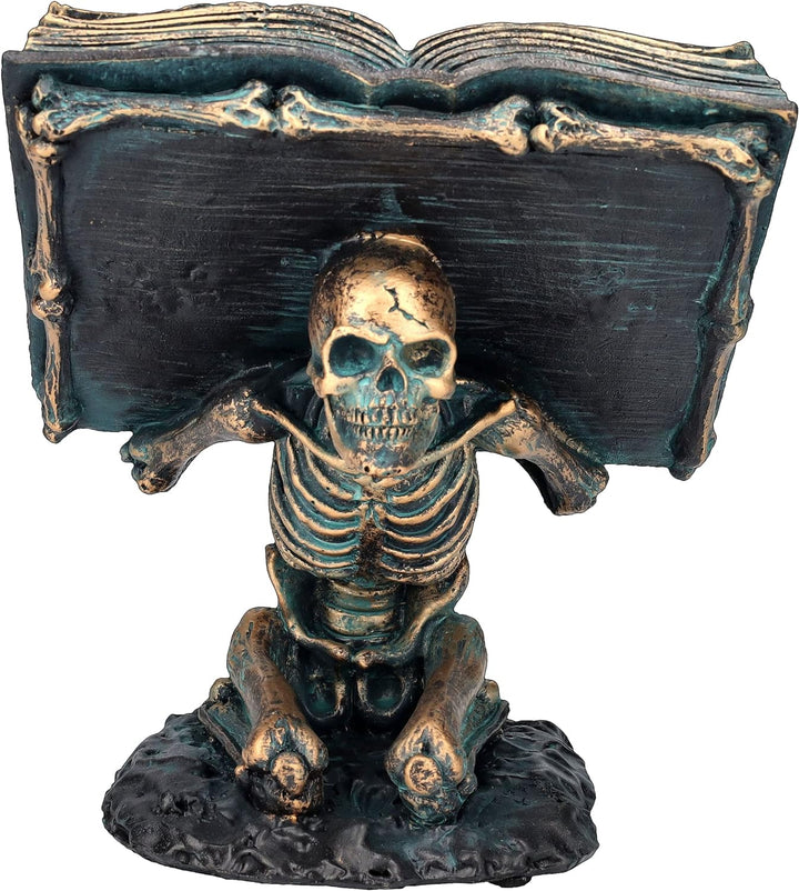 Pacific Giftware Skelettfigur hält Zauberbuch - Gothic Statue Fantasy Deko Totenkopf