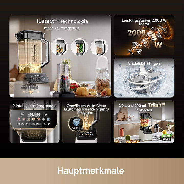 Dreame BlendLogic™ Hochleistungs-Mixer, iDetect™-Technologie, 2 Tritan™ Mixbecher (2,0 L & 700 mL),