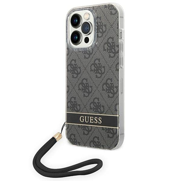 GUESS GUOHCP14LH4STK Hülle für iPhone 14 Pro 6,1" schwarz/Black hardcase 4G Print Strap