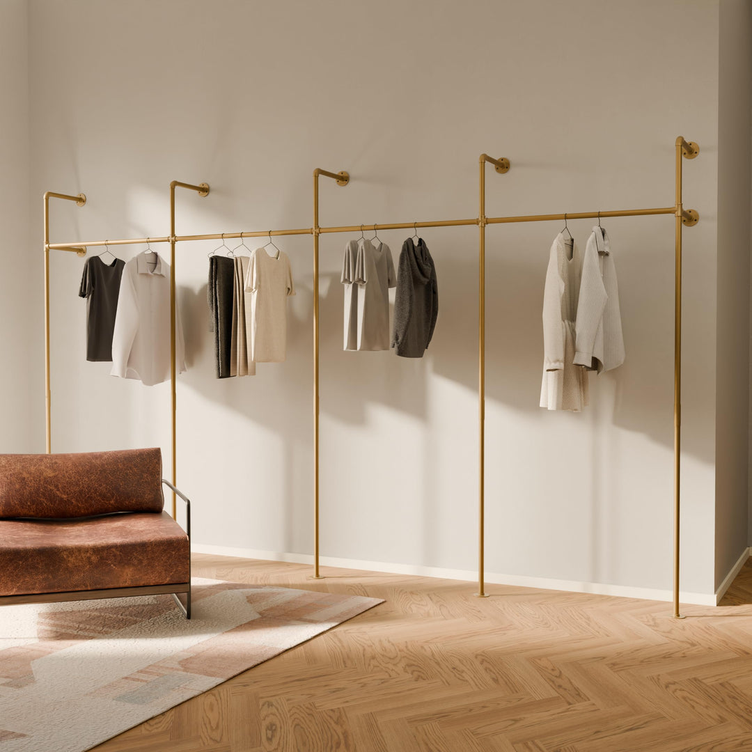 pamo Kleiderstange Wandmontage 392 x 222 cm - Begehbarer Kleiderschrank offen Kleiderständer industr