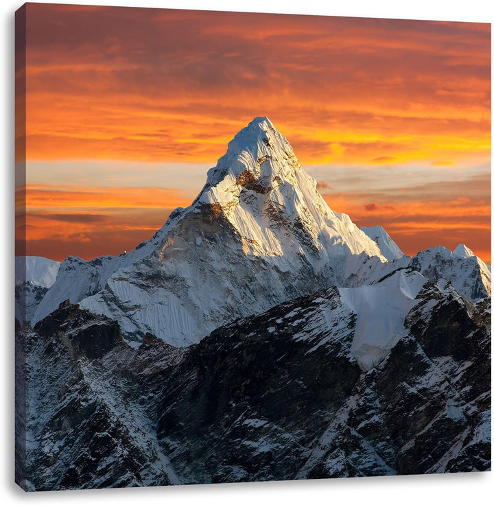Berge in der Sonne, Format: 70x70 auf Leinwand, XXL riesige Bilder fertig gerahmt mit Keilrahmen, Ku