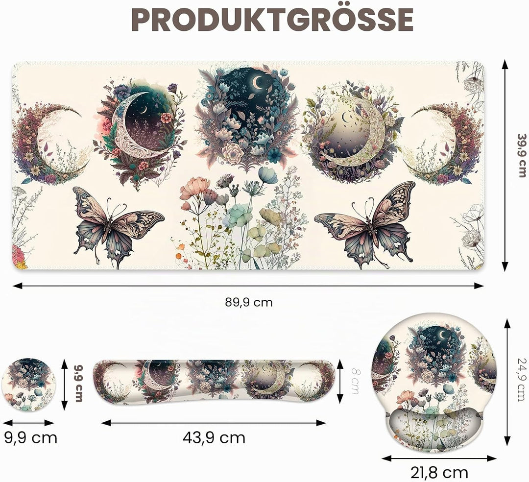Grosse Schreibtischunterlage, niedliches Boho-Pflanzen-Mauspad, Aprikosen-Schreibtischunterlage, XXL