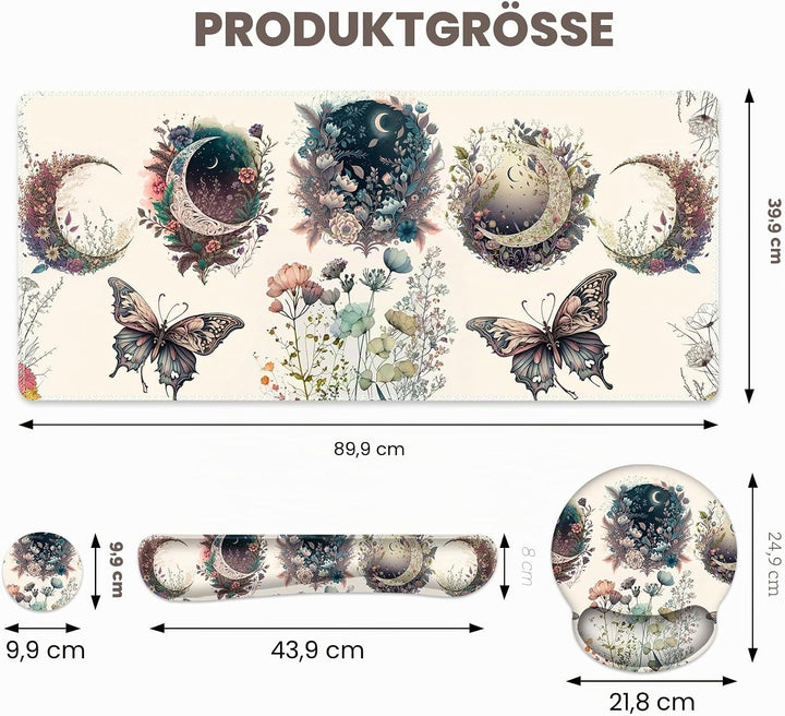 Grosse Schreibtischunterlage, niedliches Boho-Pflanzen-Mauspad, Aprikosen-Schreibtischunterlage, XXL