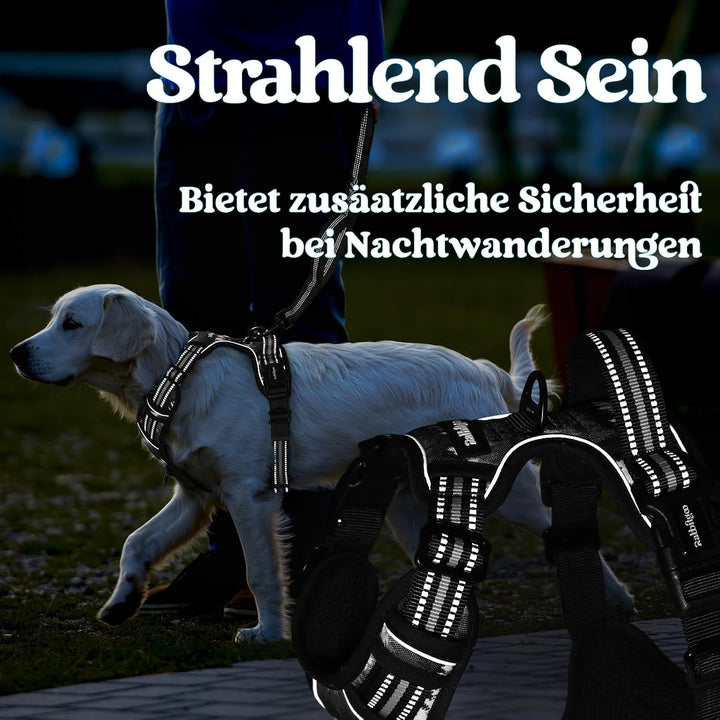 rabbitgoo Hundegeschirr Grosse Hunde Leichtes Anlegen, XL, Bergschwarz | Anti Zug, Ohne Kopfdurchzug