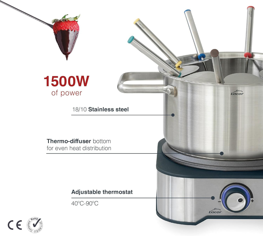 Lacor - 69399 - Elektrisches Fondue, schmelzen Käse und Schokolade, mit 8 Gabeln, abnehmbarer Topf,