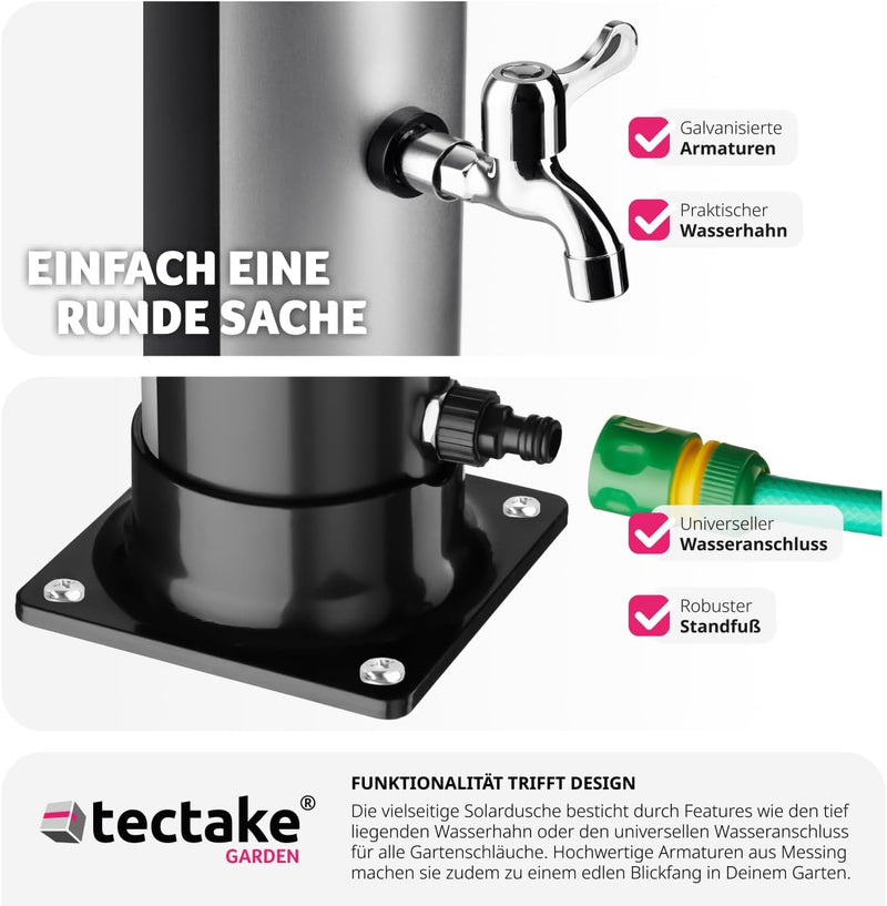 tectake® Gartendusche mit Duschkopf gross und Wasserhahn für Füsse, Solardusche 20l, solar Shower Au