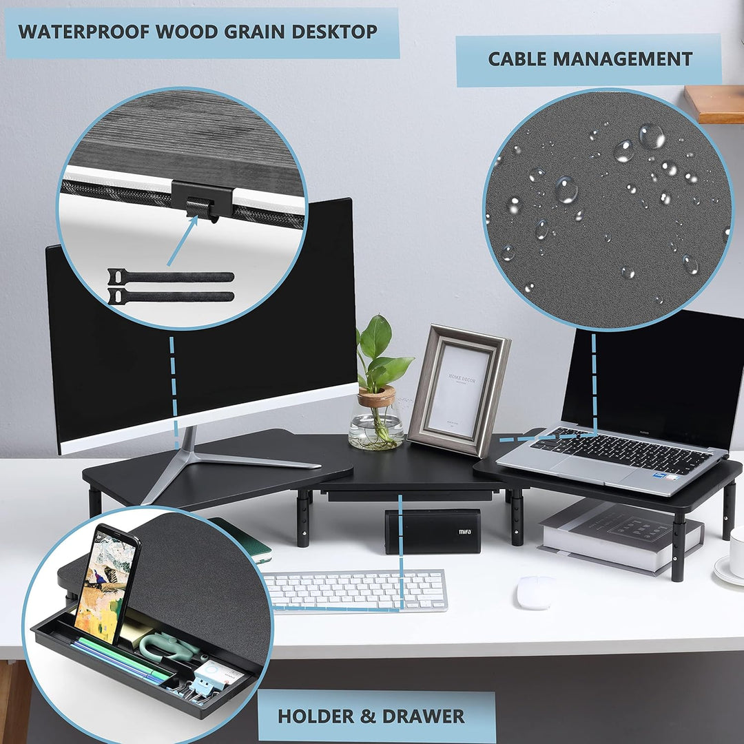 ETHU Dual-Monitor-Ständer, Doppelmonitor-Riser für Länge und Winkel verstellbarer Desktop-Monitor-Re