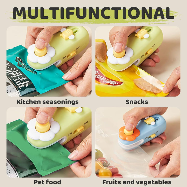 Mini Folienschweissgerät, USB Aufladung, 2 in 1 Hand Versiegelungsmaschine mit Cutter, Vakuumiergerä