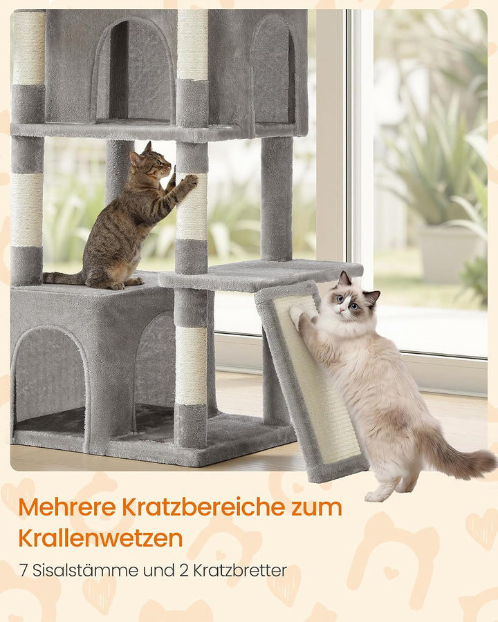 Feandrea Kratzbaum gross, 184,5 cm hoch, Katzenbaum, Katzenkratzbaum, mit 7 Kratzsäulen, 2 Kratzbret