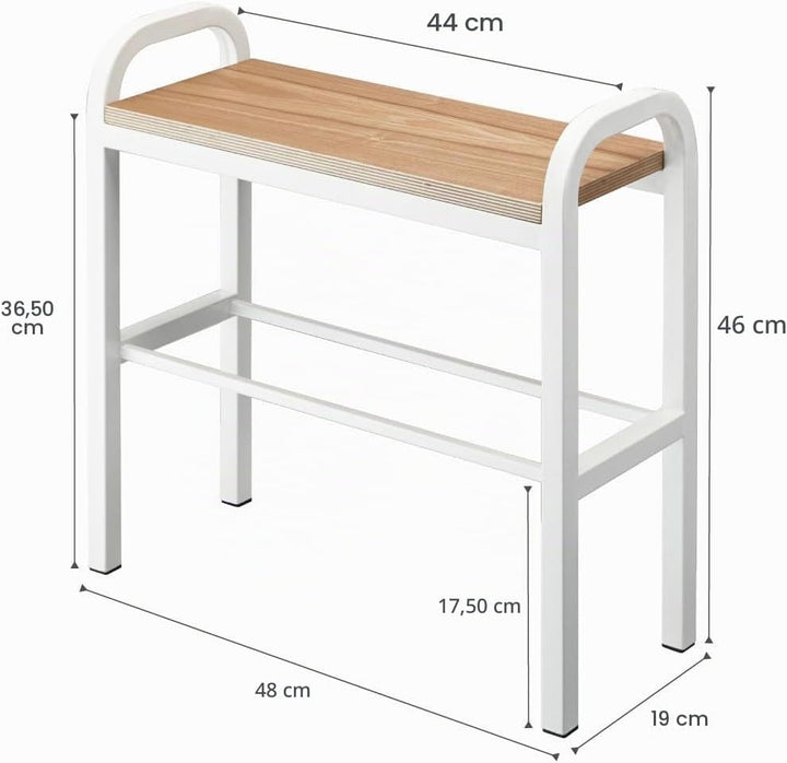 Yamazaki 4787 TOWER Schuhregal mit Holzablage, weiss, Stahl/Schichtholz, Minimalistisches Design, We
