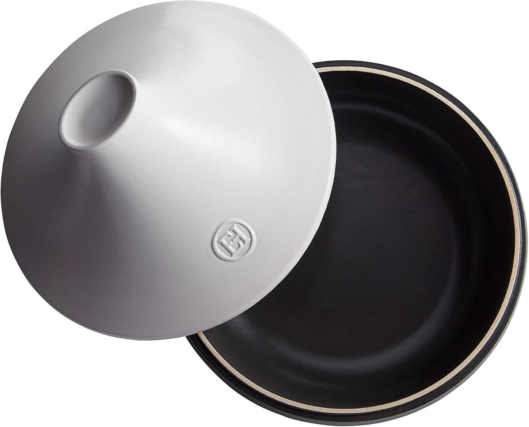Emile Henry EH779566 Tajine Delight, Keramik, Induktion, 4 Liter, Schwarz Weiss, Weiss