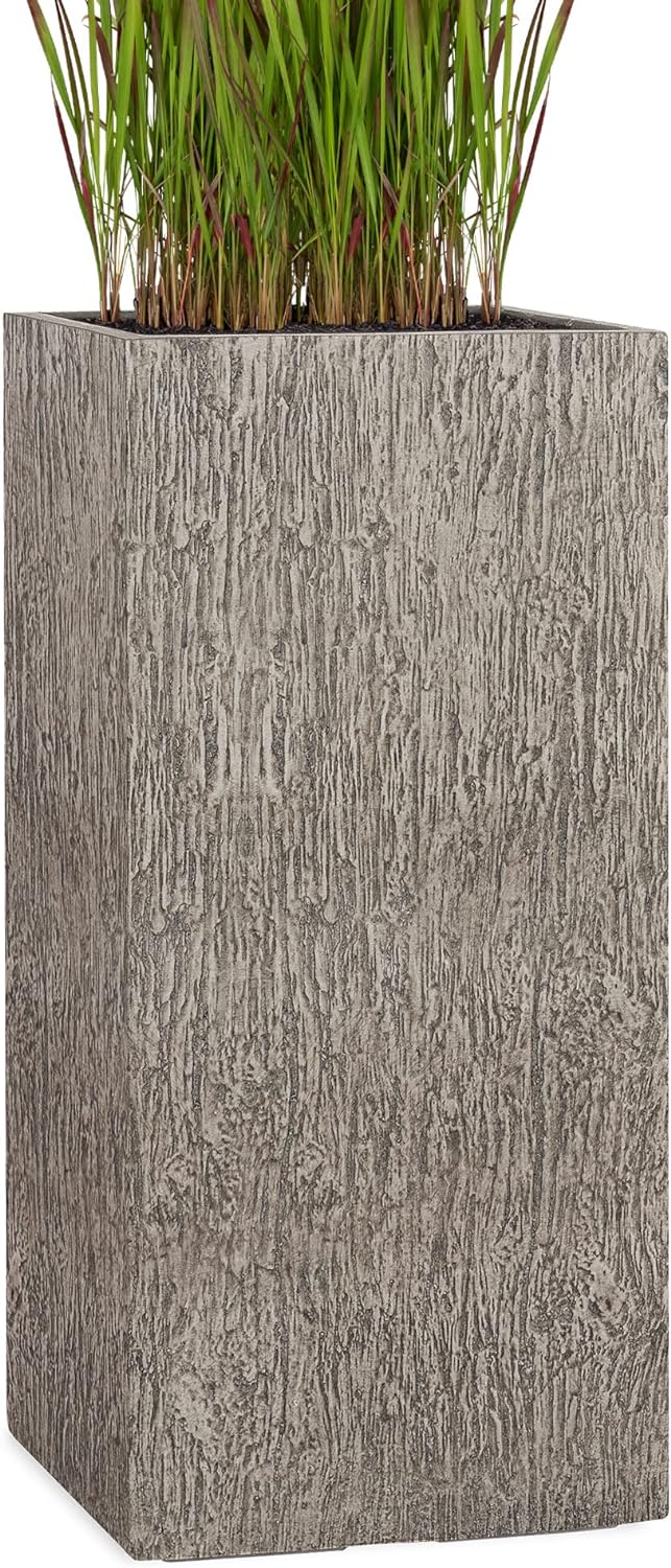 Pflanzwerk® Pflanzkübel Fiberglas Tower Wood Grau 70x33x33cm XXL *Frostbeständig* *UV-Schutz* *Quali