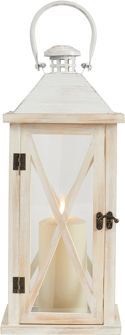Lights4fun Holz Laterne Folkestone mit TruGlow LED Kerze Innenbereich 42cm Muttertagsgeschenk Kerze
