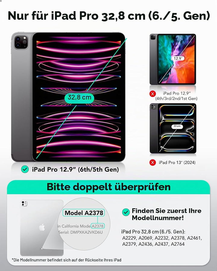ESR Hybrid Hülle für iPad Pro 12.9 Hülle (2022/2021), iPad Pro 12.9 Case mit Pencil Halter, 12,9 Zol