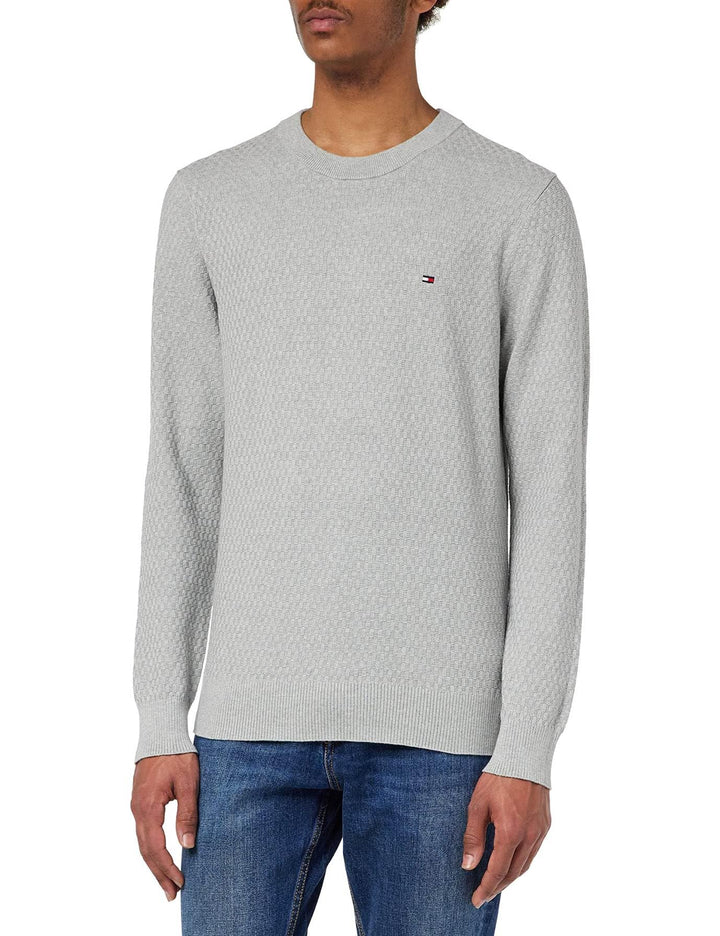 Tommy Hilfiger Herren Cross-Struktur Rundhalsausschnitt Pullover S Grau (Light Grey Heather), S Grau