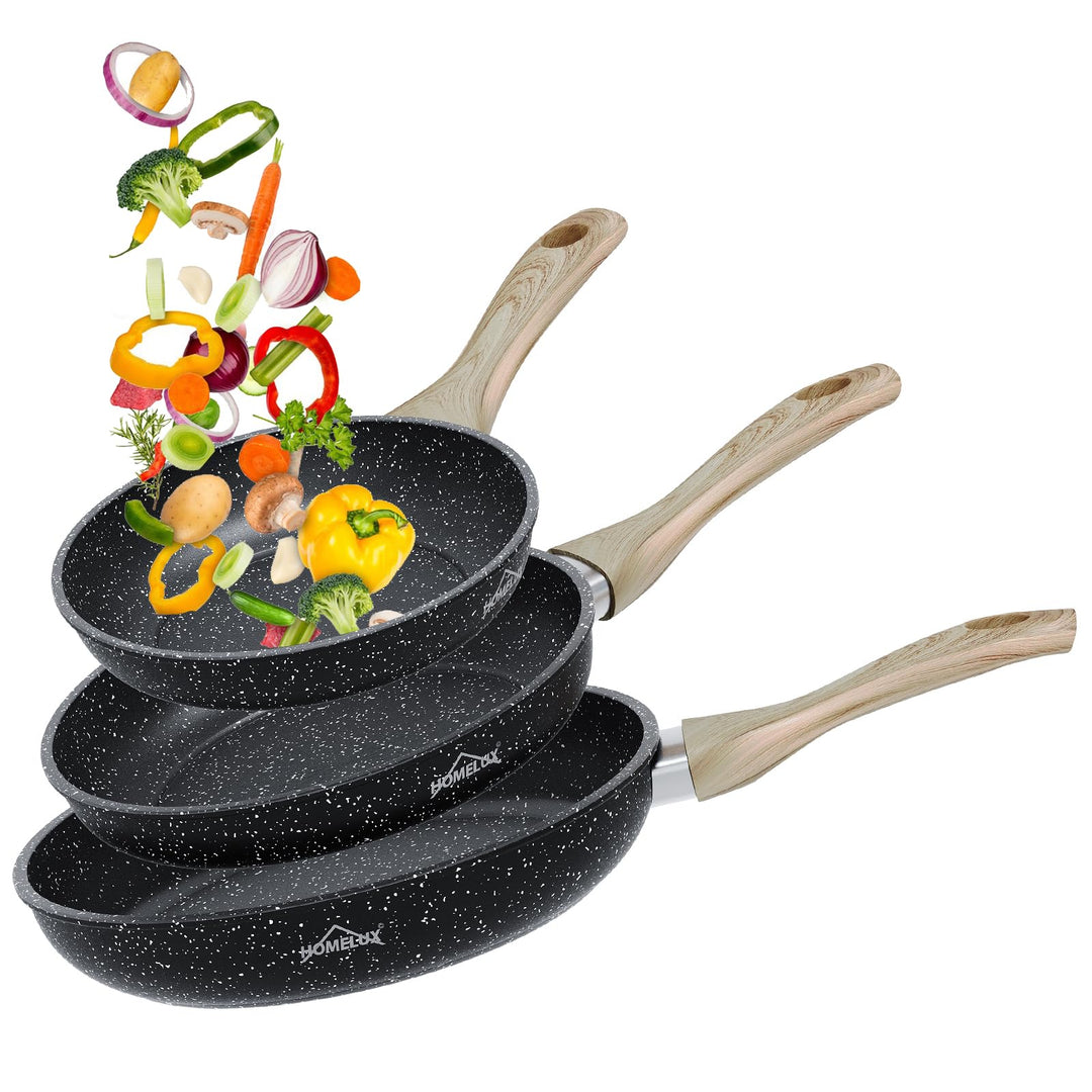 HOMELUX Antihaft Pfannenset 3-teilig Induktion, Bratpfanne 20/24/28cm mit Holzgriff, PFOA & PTFE fre