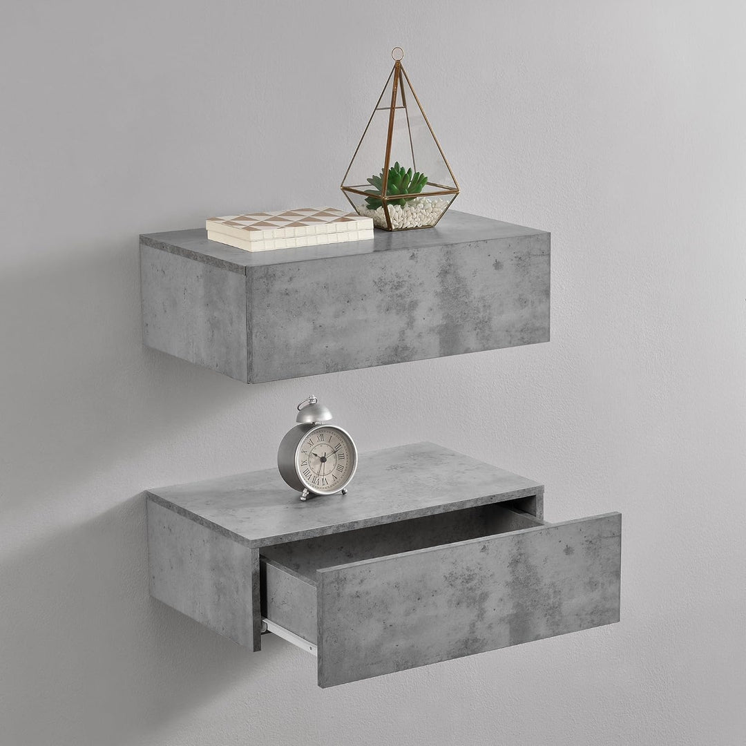 [en.casa] Wandregal Oslo mit Schublade 2er Set Nachttisch schwebende Nachtkommode Hängeregal Wandboa