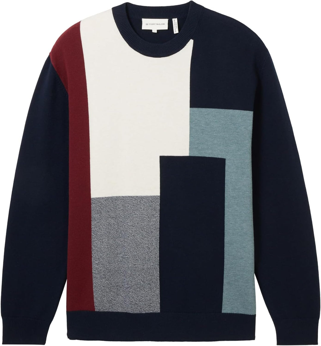 TOM TAILOR Herren Cosy Colormix Pullover S 34178 - Knitted Multi Color Block, S 34178 - Knitted Mult