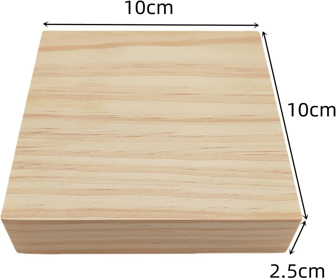 Unlackierte quadratische Holzblöcke zum Basteln, 10 x 10 x 2,5 cm, blanko, Kiefernholzbretter für Ho