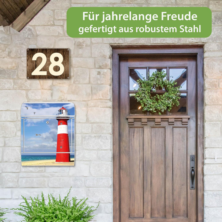 banjado Design Briefkasten 38,5x46,5x13cm & 2 Schlüssel - Briefkasten Stahl Weiss mit Zeitungsfach p