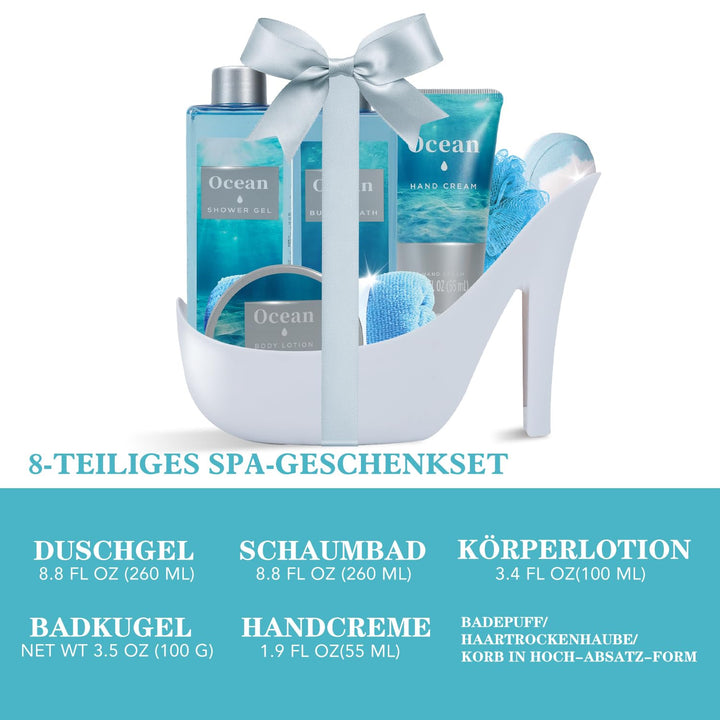 SPA LUXETIQUE Damen Bad Geschenkset -8tlg Ozeanduft Geschenkset mit Duschgel, Handcreme, Schaumbad,