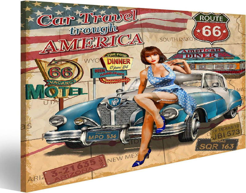 Bild Bilder auf Leinwand Autoreise durch Amerika Oldtimer-Poster Wandbild Poster Leinwandbild TNI 10