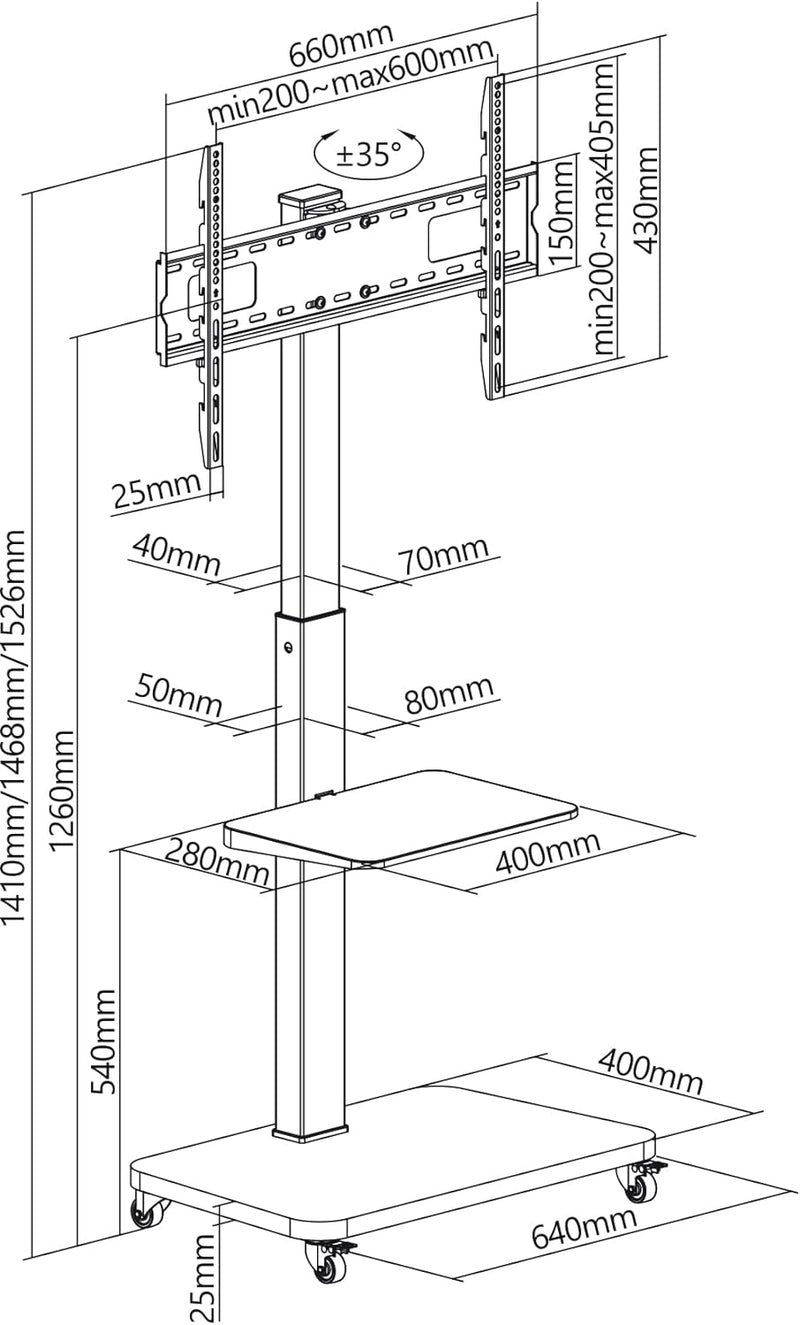 myWall HP108WL Standfuss für Flachbildschirme 37“ - 75“ (94-190 cm), Belastung bis 40 kg, weiss 20 J
