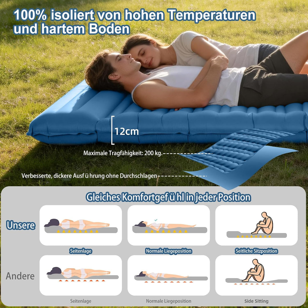 HiiPeak Ultraleichte Isomatte aufblasend - Luftmatratze Camping mit integrierter Fusspumpe &amp; Kissen,
