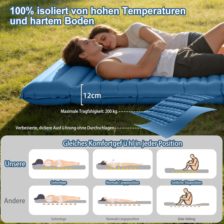 HiiPeak Ultraleichte Isomatte aufblasend - Luftmatratze Camping mit integrierter Fusspumpe &amp; Kissen,