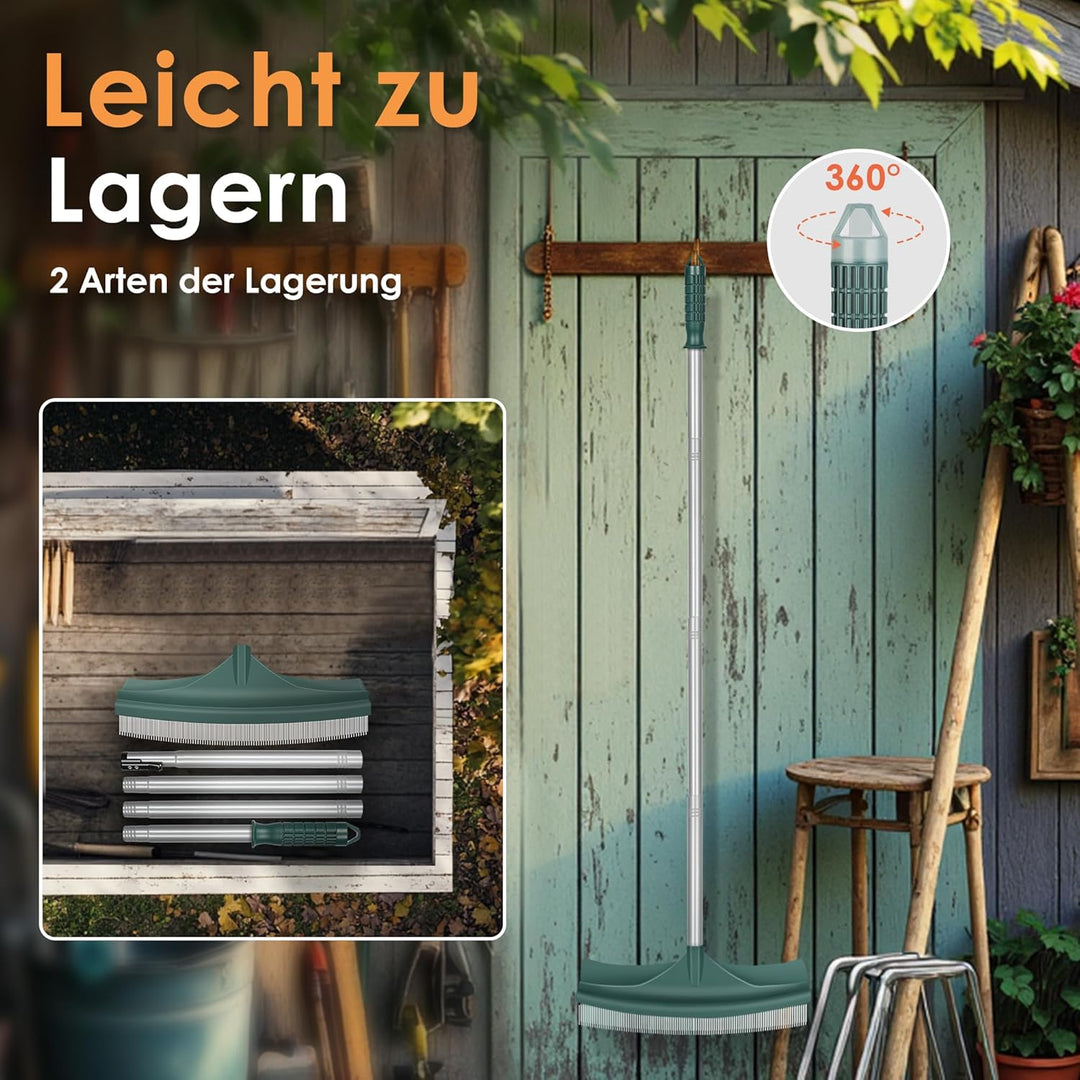 ORIENTOOLS Kunstrasenbürste, gebogener Rasenrechen, Kunstrasenständer mit verstellbarem Stahlgriff,