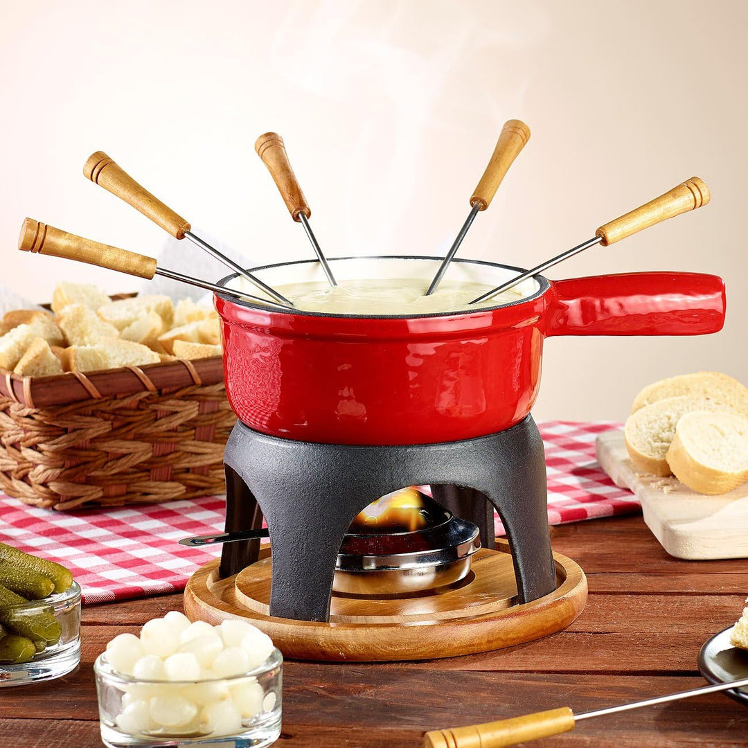 Rosenstein &amp; Söhne Gusseisen Fondue: 2er-Set Käsefondue-Töpfe aus Gusseisen, 16 cm (Swiss Fondue-Set