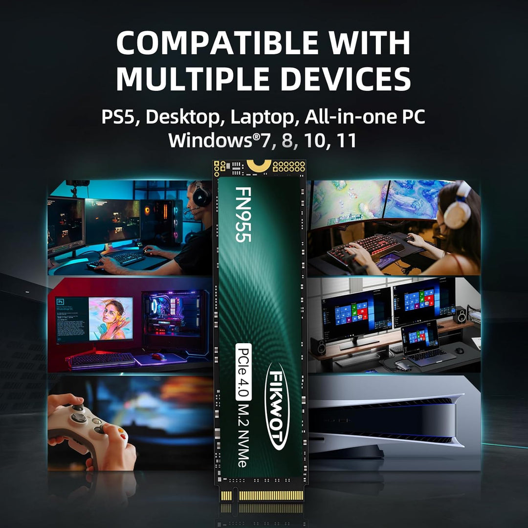 Fikwot FN955 1TB M.2 PCIe Gen4 Internes Solid State Drive mit Graphene Kühlaufkleber - Bis zu 7350 M